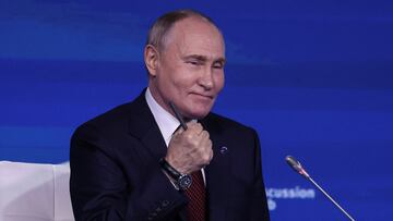 Russian President Vladimir Putin attends a plenary session as part of the 21st annual meeting of the Valdai Discussion Club titled 'Lasting peace on what basis? Common security and equal opportunities for development in the 21st century' in Sochi, Krasnodar region, Russia, 07 November 2024. MAXIM SHIPENKOV/Pool via REUTERS