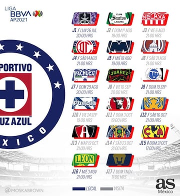 Calendario Cruz azul Apertura 2021