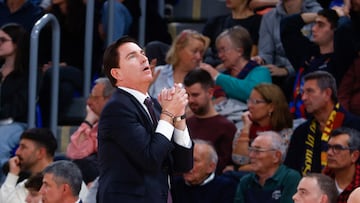 Xavi Pascual, durante el partido contra el Olympiacos, en el Palau.