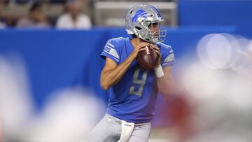 DETROIT, MI - AUGUST 25: Matthew Stafford #9 of the Detroit Lions throws a first quarter pass while playing the New England Patriots during a preseason game at Ford Field on August 25, 2017 in Detroit, Michigan.   Gregory Shamus/Getty Images/AFP
 == FOR NEWSPAPERS, INTERNET, TELCOS &amp; TELEVISION USE ONLY ==
