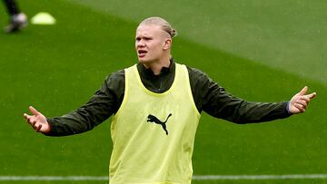 Haaland, en el entrenamiento del City de ayer.