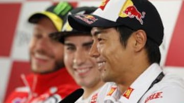 El piloto japonés del Blusens Avintia, en una rueda del prensa de su anterior etapa de MotoGP.
