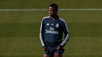 Vinicius, en el entrenamiento del Real Madrid.