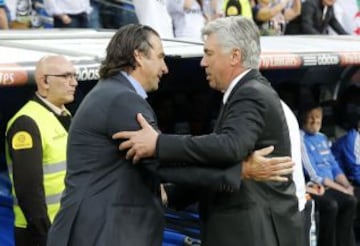 Saludo de Ancelotti y Pizzi.
