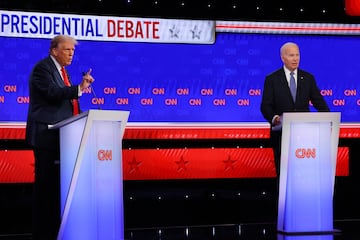 Former President Donald Trump and President Joe Biden at CNN sponsored presidential debate 27 June 2024