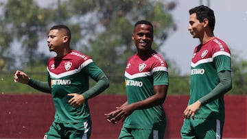 André, Jhon Arias y Ganso durante un entrenamiento de Fluminense de cara a la final de la Copa Libertadores ante Boca Juniors.