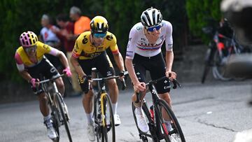 Richard Carapaz, Primoz Roglic y Tadej Pogacar.