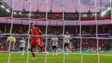 FRANKFURT AM MAIN, GERMANY - AUGUST 05: Jamal Musiala of FC Bayern München scores his team's fourth goal during the Bundesliga match between Eintracht Frankfurt and FC Bayern München at Deutsche Bank Park on August 5, 2022 in Frankfurt am Main, Germany. (Photo by Harry Langer/DeFodi Images via Getty Images)