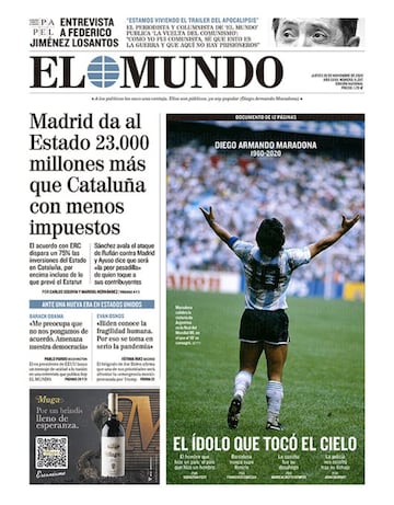 Así vivió la prensa internacional el fallecimiento de Maradona: algunas portadas pasarán a la historia