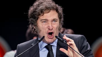 El presidente de Argentina, Javier Milei, interviene durante el acto ‘Viva 24’ de VOX, en el Palacio de Vistalegre, a 19 de mayo de 2024, en Madrid (España). El evento, llamado ‘Viva 24’ y organizado por VOX de manera anual, celebra su tercera edición con la participación de líderes internacionales, entre ellos el presidente argentino, Javier Milei. Además, durante la edición de este año el partido ha presentado su programa electoral de cara a los comicios europeos del próximo 9 de junio.
19 MAYO 2024;VOX;MILEI;LÍDERES;INTERNACIONAL;PROGRAMA;EUROPEO;COMICIOS;ELECCIONES;EUROPEAS;9J;9 DE JUNIO
A. Pérez Meca / Europa Press
19/05/2024