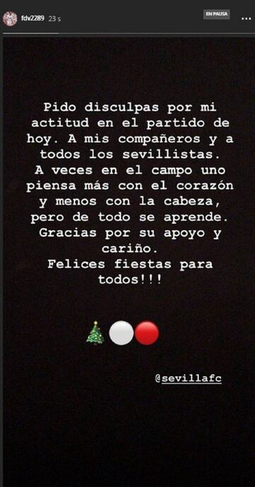 El Mudo Vázquez se disculpó en su Instagram por la expulsión ante el Leganés.