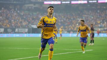 HOUSTON, TEXAS - AUGUST 03: Juan Brunetta #11 of UANL Tigres reacts after a goal in the first half against the Inter Miami during the group stage of Leagues Cup 2024 at NRG Stadium on August 03, 2024 in Houston, Texas. Tim Warner/Getty Images/AFP (Photo by Tim Warner / GETTY IMAGES NORTH AMERICA / Getty Images via AFP)