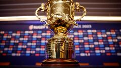 Rugby Union - Rugby World Cup Tournament Opening Press Conference - Roland Garros, Paris, France - September 4, 2023 The Webb Ellis Cup is pictured after the press conference REUTERS/Sarah Meyssonnier