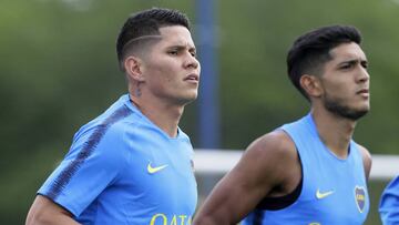 El volante colombiano Jorman Campuzano durante un entrenamiento con Boca Juniors.