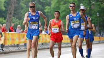 Alex Schwazer lidera la prueba de 50 kil&oacute;metros marcha durante los Campeonatos del Mundo por pa&iacute;ses celebrados en Roma.