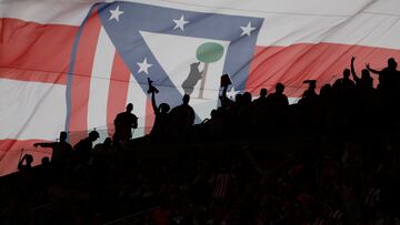 La afición del Atlético en el derbi frente al Real Madrid.