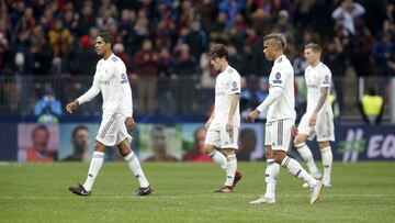 Varane, Odriozola, Nacho y Kroos, se van del campo tras la derrota en el CSKA Moscú-Real Madrid.