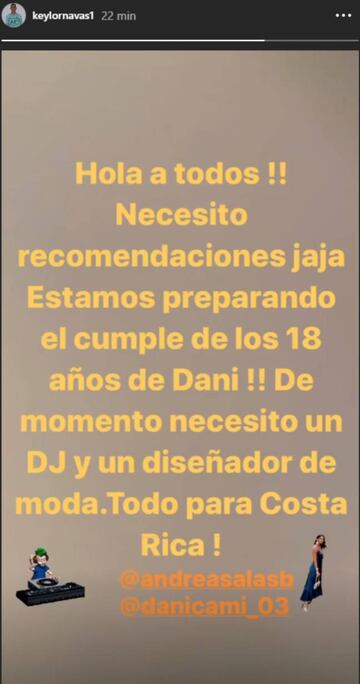 Keylor Navas busca DJ y diseñador de modas para la fiesta de su hija. Noviembre 04, 2019.