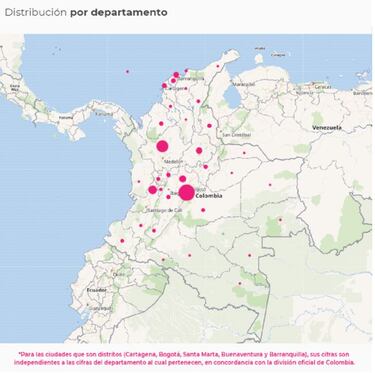 Mapa de casos y muertes por coronavirus por departamentos en Colombia: hoy, 22 de octubre