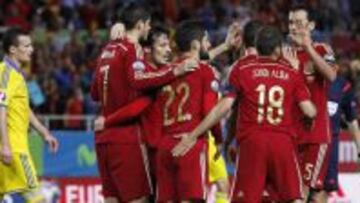 La Selección celebra el gol de Morata