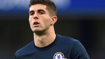 Christian Pulisic calentando anres del Chelsea vs. AFC Bournemouth. diciembre 14, 2019.