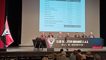 Un momento de la Junta de Accionistas del Mirandés.