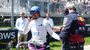 MONTREAL, QUEBEC - JUNE 19: Fernando Alonso of Spain and Alpine F1 looks on from the grid prior to the F1 Grand Prix of Canada at Circuit Gilles Villeneuve on June 19, 2022 in Montreal, Quebec. (Photo by Lars Baron - Formula 1/Formula 1 via Getty Images)