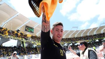 El jugador de Coquimbo Rodrigo Holgado celebra el gol.