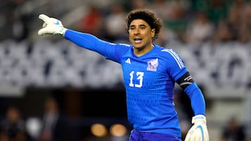 ARLINGTON, TEXAS - JULY 8: Guillermo Ochoa #13 of Mexico calls for the ball against Costa Rica during the first half of a 2023 Concacaf Gold Cup Quarterfinals match at AT&T Stadium on July 8, 2023 in Arlington, Texas.   Ron Jenkins/Getty Images/AFP (Photo by Ron Jenkins / GETTY IMAGES NORTH AMERICA / Getty Images via AFP)