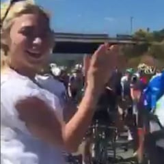 April Summers presume tras casi provocar una caída en el Giro