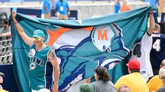 CANTON, OHIO - AUGUST 05: Miami Dolphins fans cheer during the 2023 Pro Football Hall of Fame Enshrinement Ceremony at Tom Benson Hall Of Fame Stadium on August 05, 2023 in Canton, Ohio.   Nick Cammett/Getty Images/AFP (Photo by Nick Cammett / GETTY IMAGES NORTH AMERICA / Getty Images via AFP)