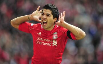 Luis Suárez celebra un gol con el Liverpool.