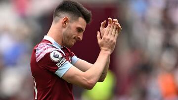 Declan Rice, jugador del West Ham, aplaude a los aficionados tras la victoria ante el Leeds United.