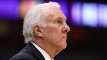 CHICAGO, ILLINOIS - NOVEMBER 26: Head coach Gregg Popovich of the San Antonio Spurs watches as his team takes on the Chicago Bulls at the United Center on November 26, 2018 in Chicago, Illinois. The Spurs defeated the Bulls 108-107. NOTE TO USER: User expressly acknowledges and agrees that, by downloading and or using this photograph, User is consenting to the terms and conditions of the Getty Images License Agreement.   Jonathan Daniel/Getty Images/AFP
 == FOR NEWSPAPERS, INTERNET, TELCOS &amp; TELEVISION USE ONLY ==