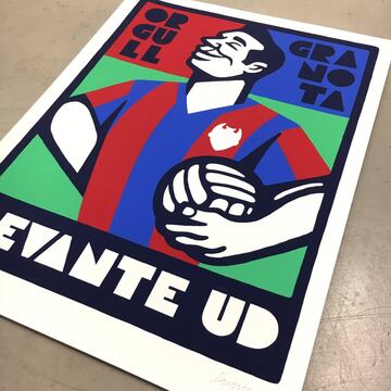 Jorge Lawerta is one of Spain's most distinctive illustrators and has worked producing visual campaigns for the likes of FC Barcelona and Valencia CF. This retro Levante UD print was commissioned as part of a BeIn Sports documentary and is available in li