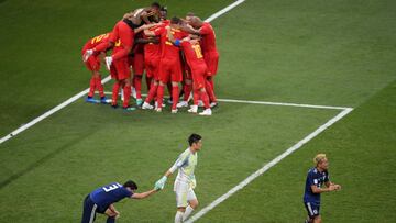 ROSTOV-ON-DON, RUSSIA - JULY 02: Nacer Chadli of Belgium celebrates after scoring his team's third goal with team mates during the 2018 FIFA World Cup Russia Round of 16 match between Belgium and Japan at Rostov Arena on July 2, 2018 in Rostov-on-Do