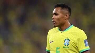 DOHA, QATAR - NOVEMBER 28: Alex Sandro of Brazil looks on during the FIFA World Cup Qatar 2022 Group G match between Brazil and Switzerland at Stadium 974 on November 28, 2022 in Doha, Qatar. (Photo by Julian Finney/Getty Images)