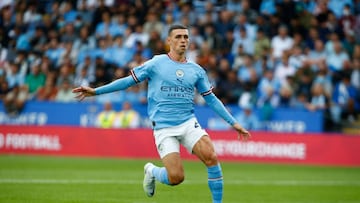 Leicester, United Kingdom - JULY 30 : Manchester City's Phil Foden during The FA Community Shield match between Manchester City against Liverpool at King Power Stadium, on 30th July , 2022 at Leicester, United Kingdom.   (Photo by Kieran Galvin/DeFodi Images via Getty Images)