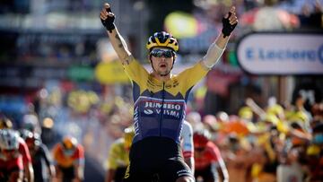 Roglic celebra su victoria en la cuarta etapa del Tour.