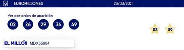 Euromillones: comprobar los resultados del sorteo de hoy, martes 23 de marzo