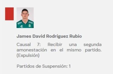 Definida la suspensión para James Rodriguez tras encarar a Adonai Escobedo