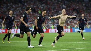 Así celebró Vida el segundo gol de Croacia.