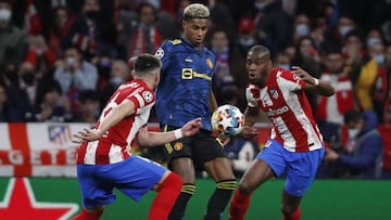 Herrera y Kondogbia acorralan a Pogba en el Atl&eacute;tico-Manchester United 