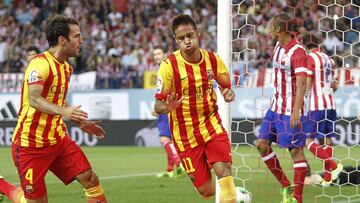 Neymar celebra su primer gol con el Barcelona.