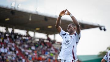 Kofane celebra un gol con el Albacete ante el Cartagena. Foto Josema Moreno