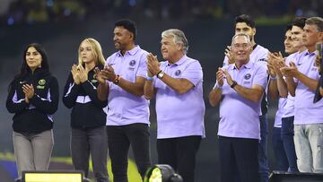 Adrian Chavez Hector Miguel Zelada, Hugo Kiesse, during the celebration of Team America, Champion of the 2024 Clausura Tournament and Two-time Champion of Mexican Soccer of the Liga BBVA Bancomer MX, at Azteca Stadium, on May 28, 2024, Mexico City, Mexico,