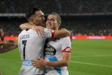 Bergantiños celebra el segundo gol del Deportivo junto a Lucas Pérez.