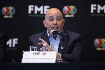   Juan Carlos Rodriguez President of the Mexican Soccer Federation during the FMF (Mexican Football Federation) and Liga BBVA MX Press Conference, in the Salon Castillo of the Intercontinental Hotel in Mexico City, on June 12, 2023.

<br><br>

Juan Carlos Rodriguez Presidente de la Federacion Mexicana de Futbol durante la conferencia Conferencia de Prensa FMF (Federacion Mexicana de Futbol) y Liga BBVA MX, en el Salon Castillo del Hotel Intercontinental de la Ciudad de Mexico, el 12 de Junio de 2023.