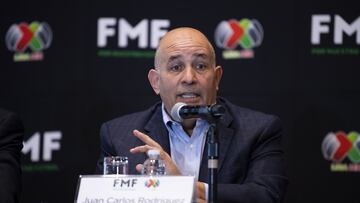 Juan Carlos Rodriguez President of the Mexican Soccer Federation during the FMF (Mexican Football Federation) and Liga BBVA MX Press Conference, in the Salon Castillo of the Intercontinental Hotel in Mexico City, on June 12, 2023.
<br><br>
Juan Carlos Rodriguez Presidente de la Federacion Mexicana de Futbol durante la conferencia Conferencia de Prensa FMF (Federacion Mexicana de Futbol) y Liga BBVA MX, en el Salon Castillo del Hotel Intercontinental de la Ciudad de Mexico, el 12 de Junio de 2023.