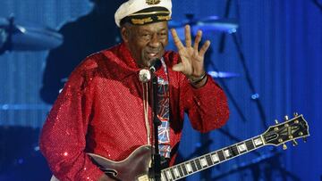 Rock and roll legend Chuck Berry performs during the Bal de la Rose in Monte Carlo, Monaco on March 28, 2009. REUTERS/Eric Gaillard/File Photo